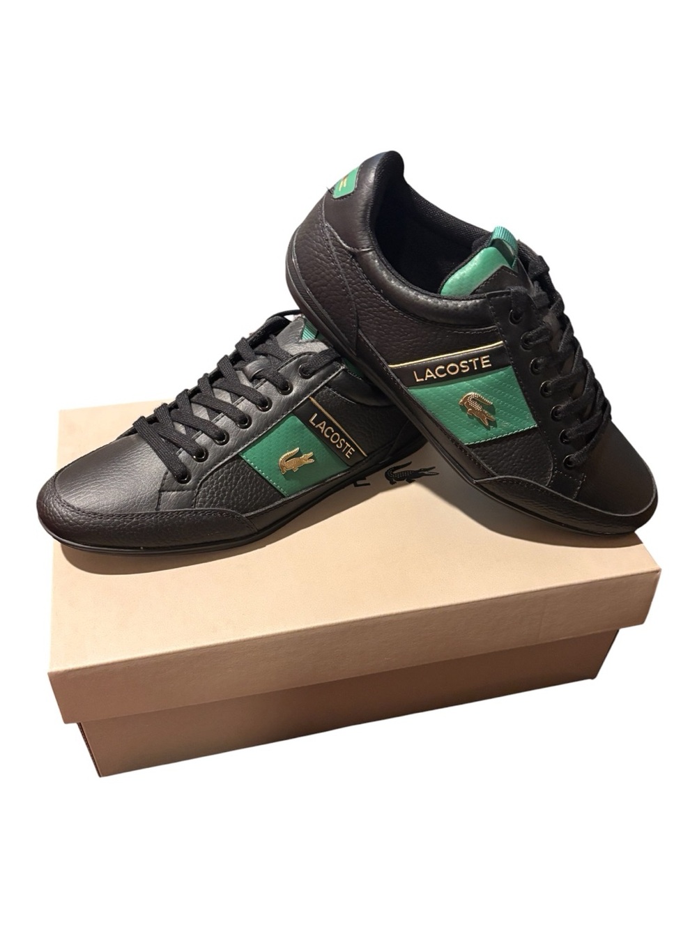 Lacoste Men's Black Sneakers with Green Accents
